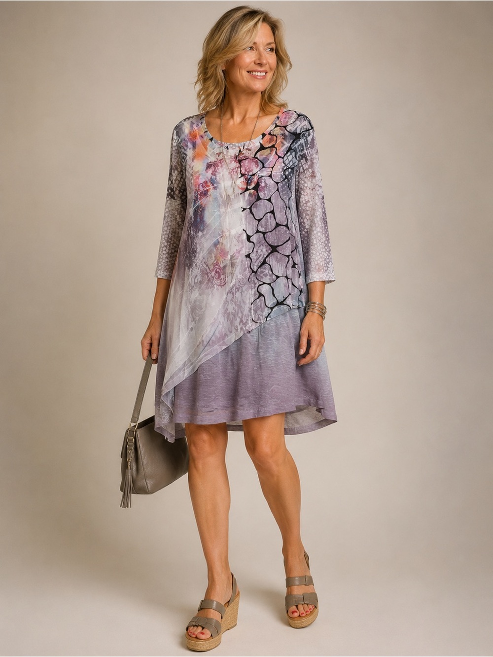 Funsport - Printed Layered High-Low Dress, Tunic, Beach CoverUp- SzM
